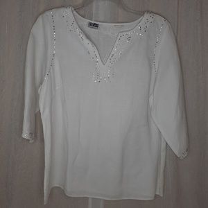 Irishlinen White Linen Blouse with sequin design
